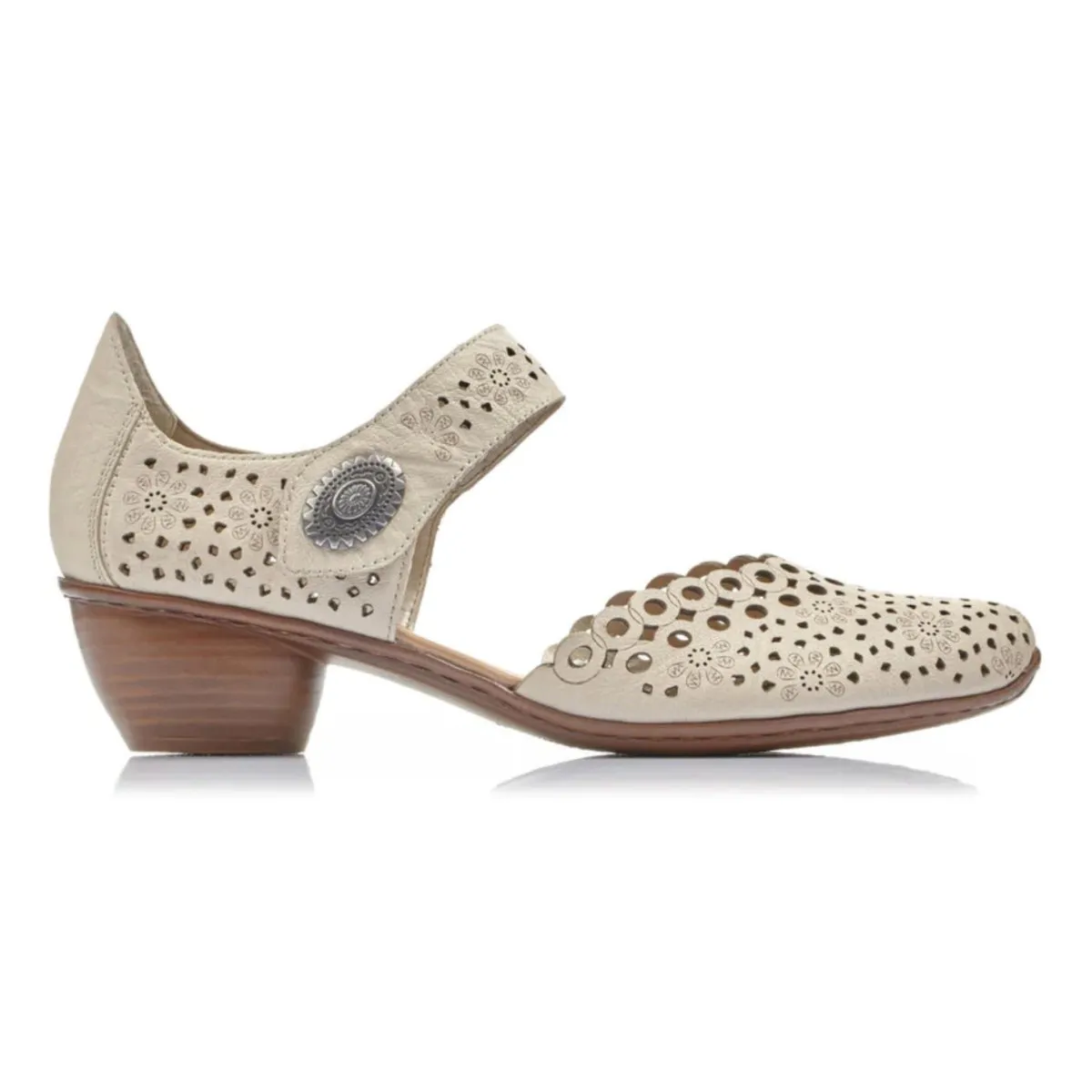 Round Toe Timeless Comfort Rieker Women's 43753-60 Mirjam Cream Leather