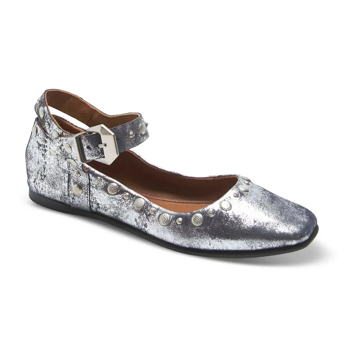 Free People Women's Mystic Mary Jane Flat Silver Distress Photo Ready