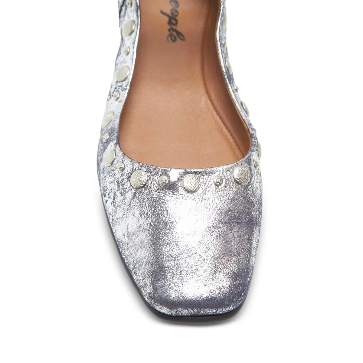 Free People Women's Mystic Mary Jane Flat Silver Distress Fine Dining British Style