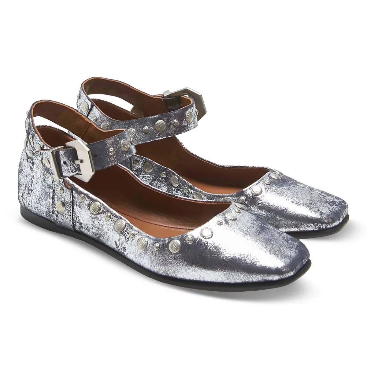 Free People Women's Mystic Mary Jane Flat Silver Distress Luxurious Leather