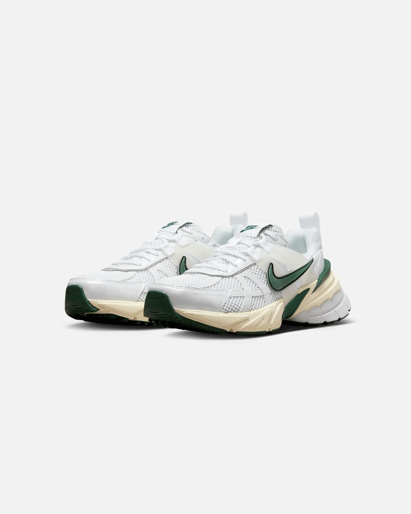 Nike Women's V2K Run Summit White/Metallic Silver/Green tennis - style Layered silhouette