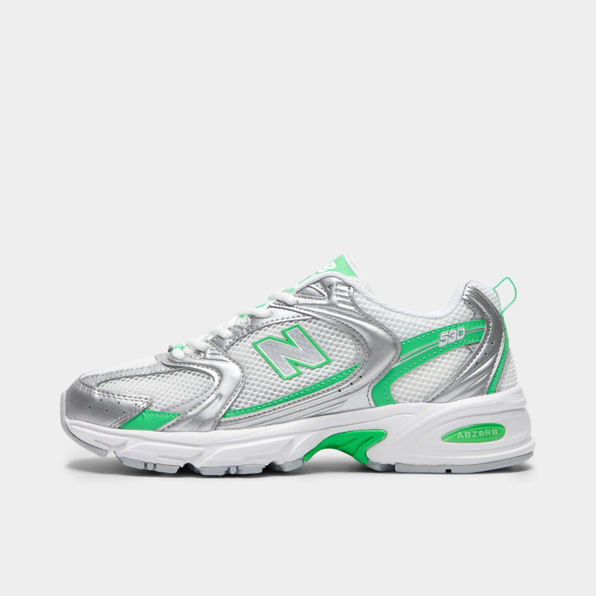Comfortable Sole Foot Friendly New Balance 530 Silver Metallic / Green Apple