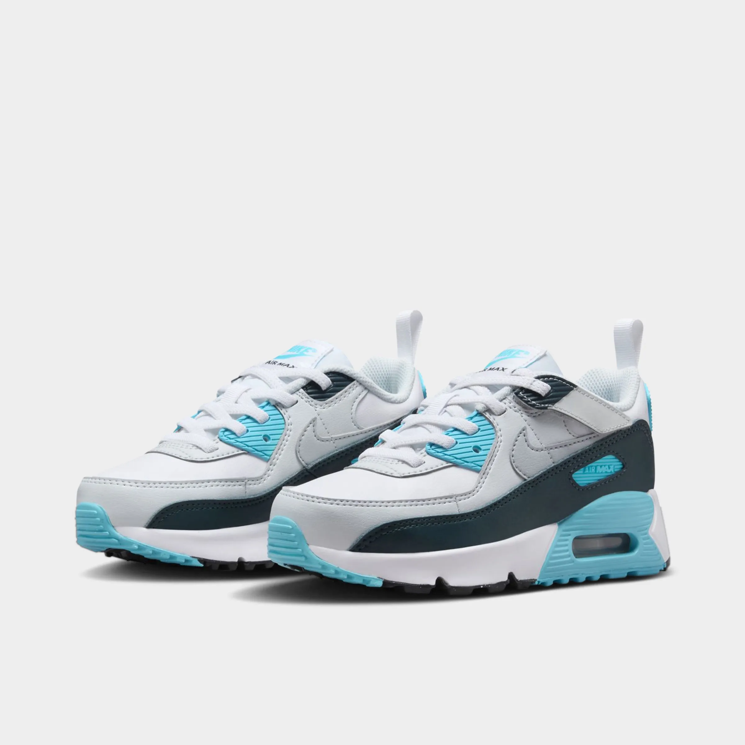 Nike Air Max 90 EasyOn PS White / Wolf Grey - Baltic Blue Lace Up Style Polish Look