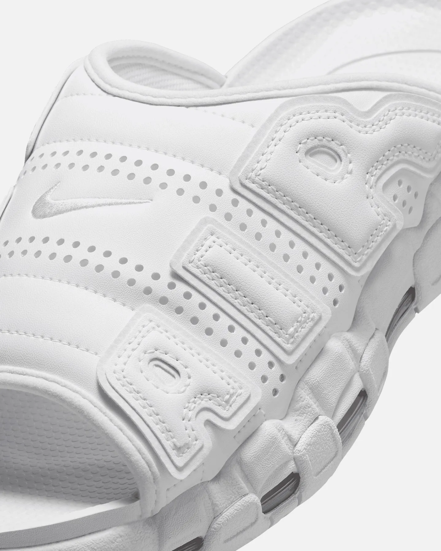 Moisture wicking Angel Glow Nike Air More Uptempo Slides White/White-White