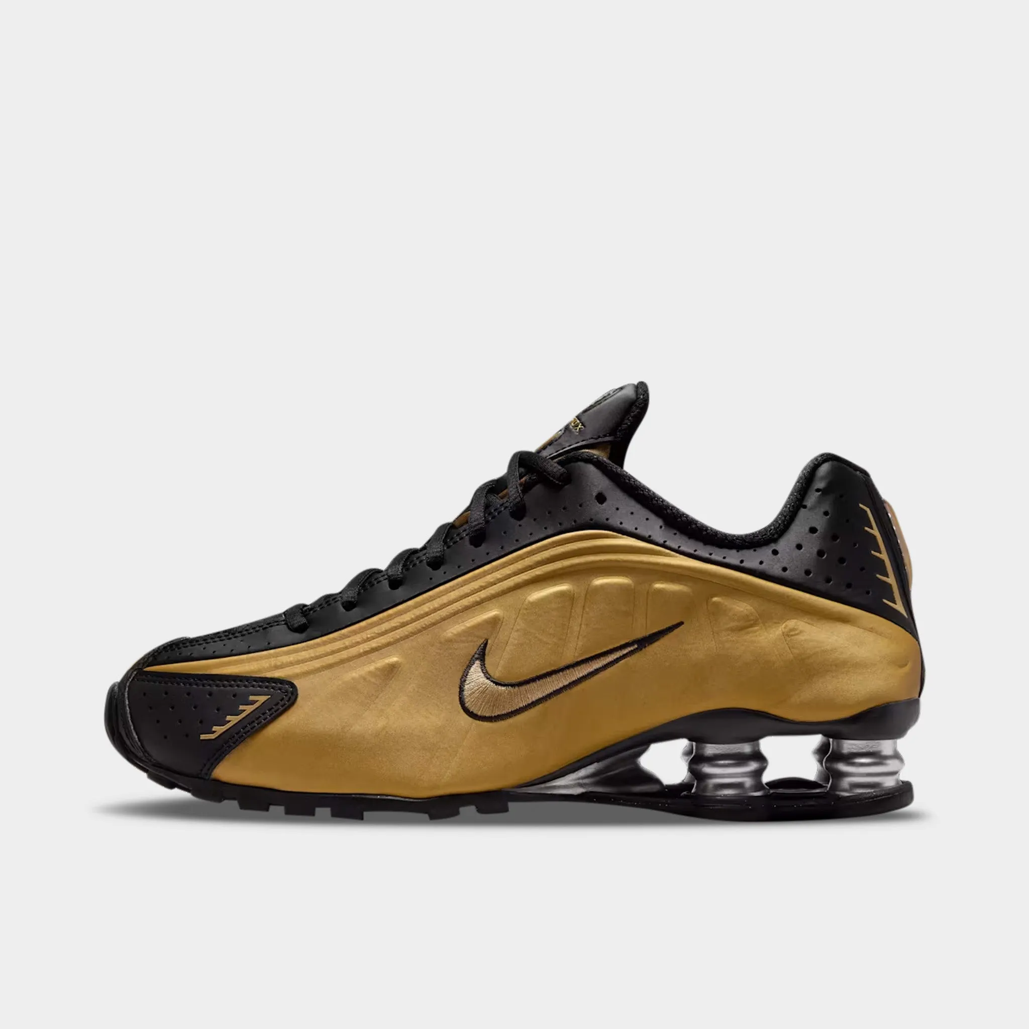 Outdoors Ready Nike Women's Shox R4 Black / Metallic Gold - Metallic Silver