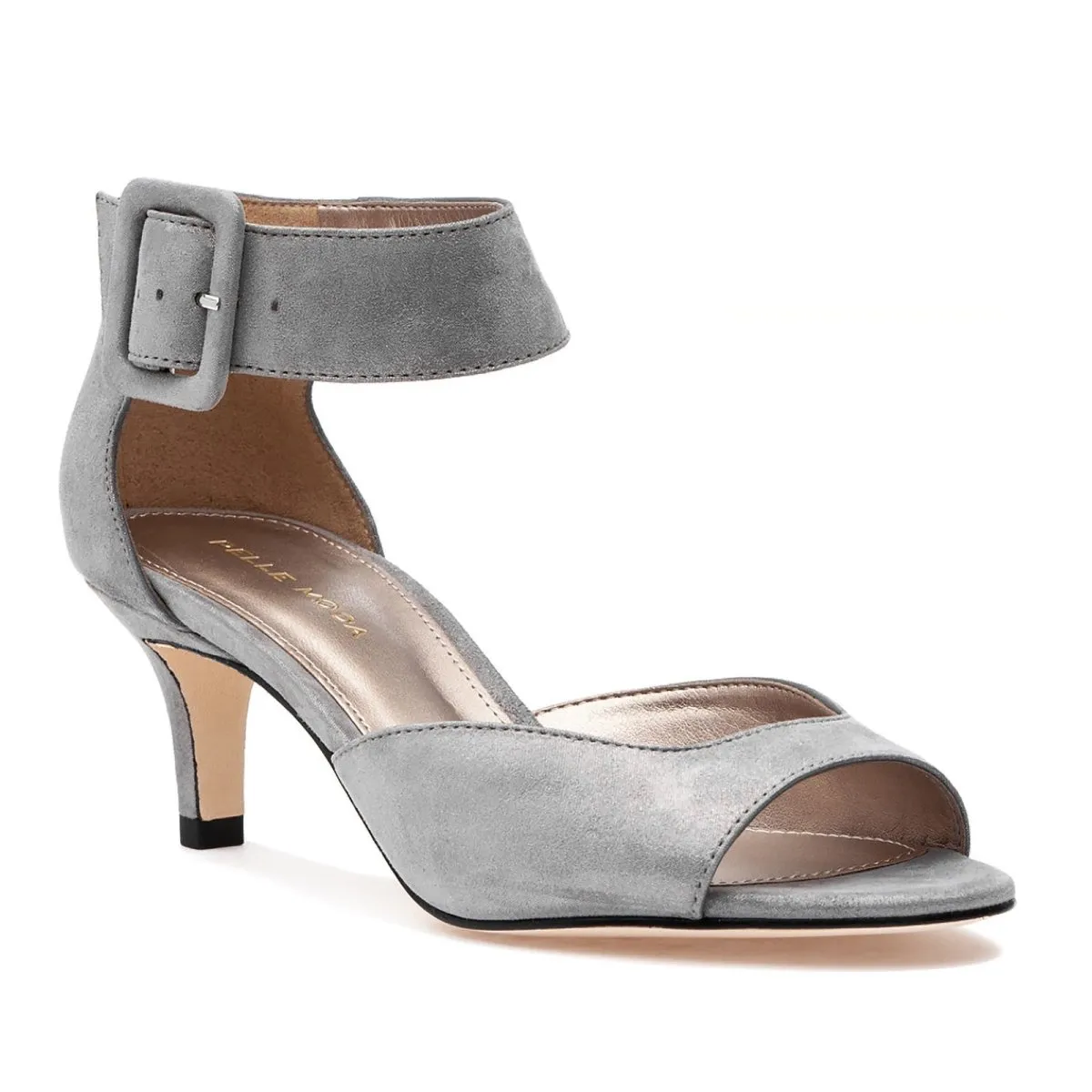 Pelle Moda Women's Berlin Pewter Metallic Brogue Detail Medium Heel