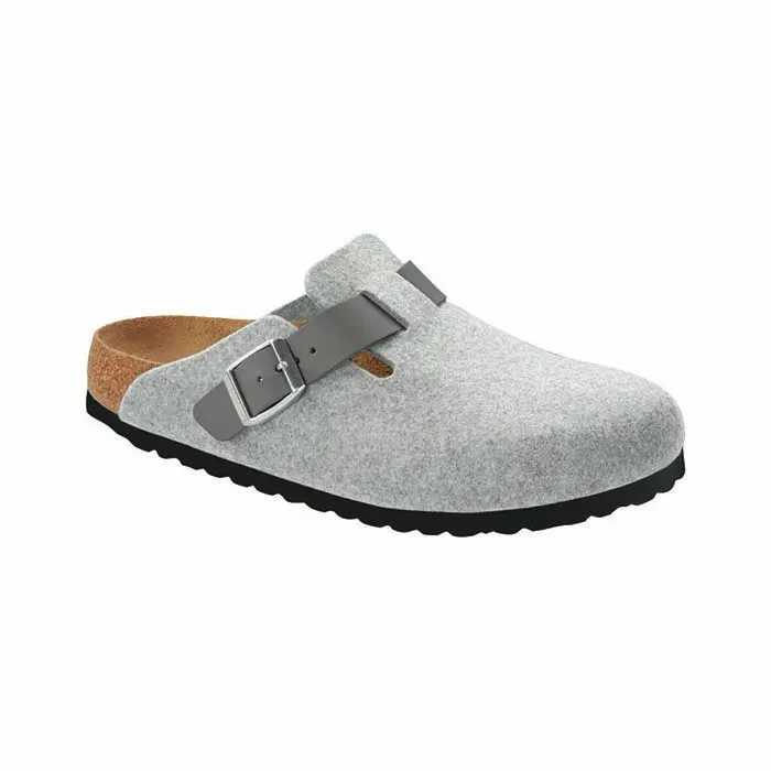 Womens Birkenstock Boston Wool/Oiled Leather Narrow in Light Gray/Iron Classic Appeal WideToeBox