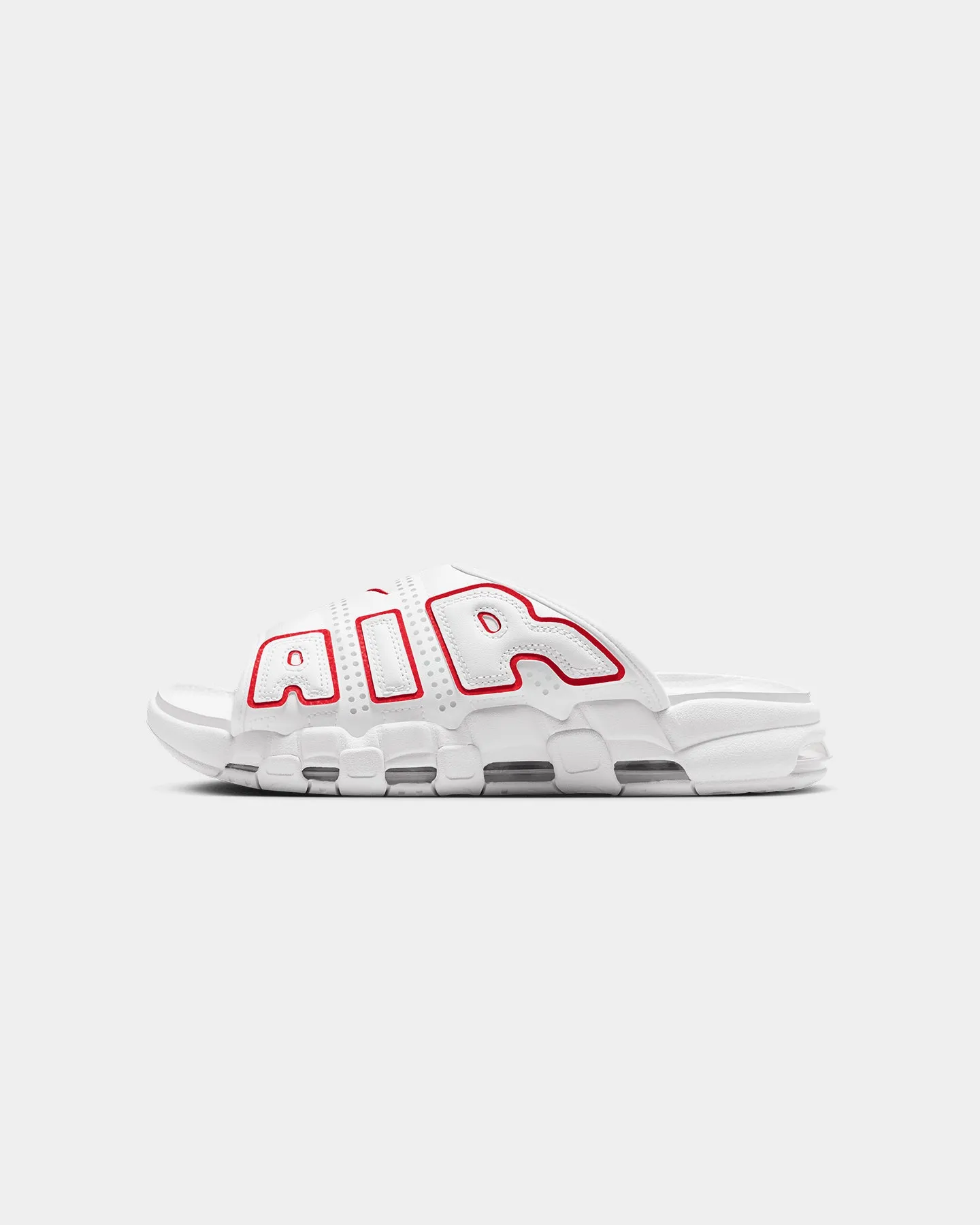 Durable Fabric Abrasion resistant Nike Air More Uptempo Slides White/University Red