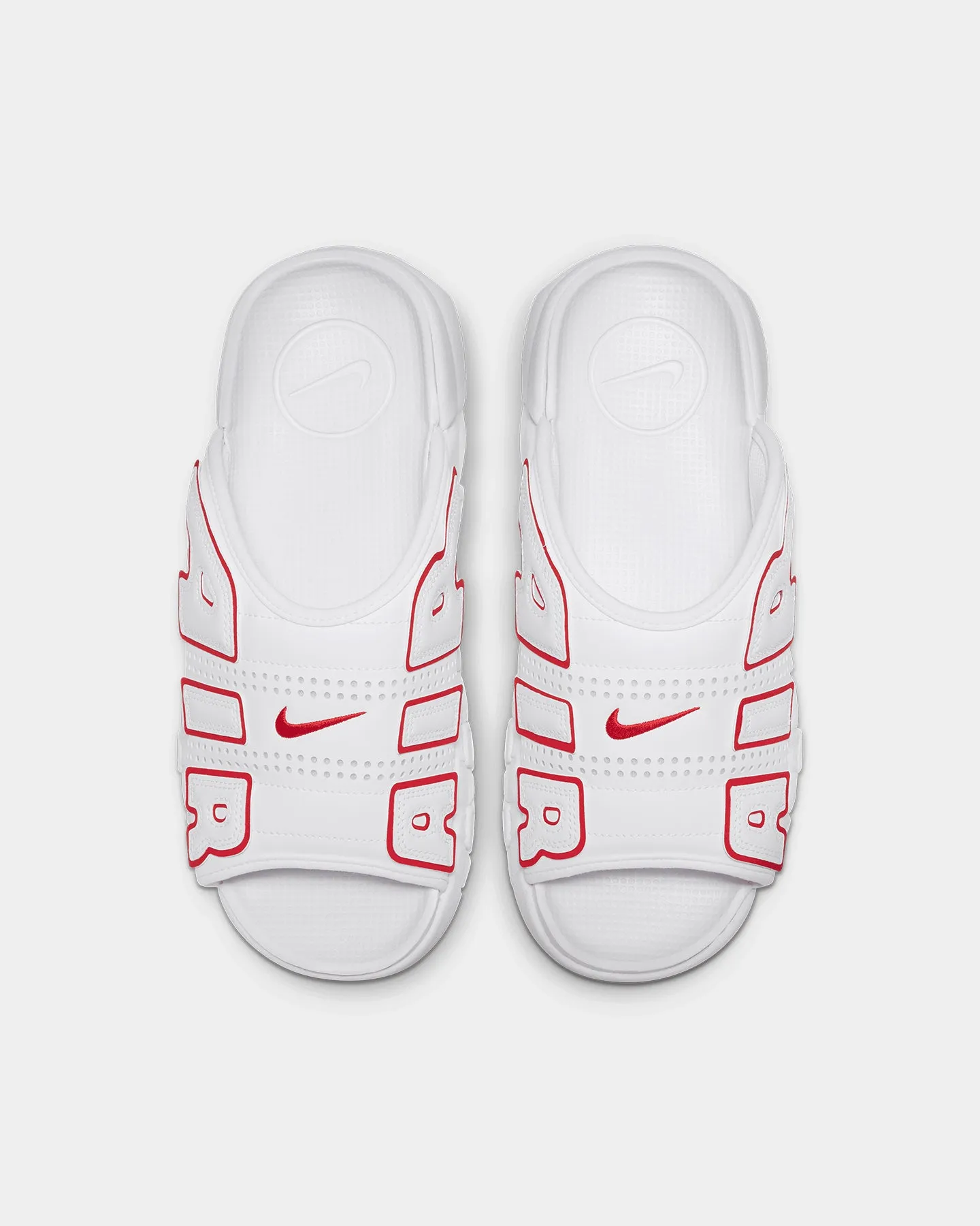 Nike Air More Uptempo Slides White/University Red Rubber Outsole Carry Easy