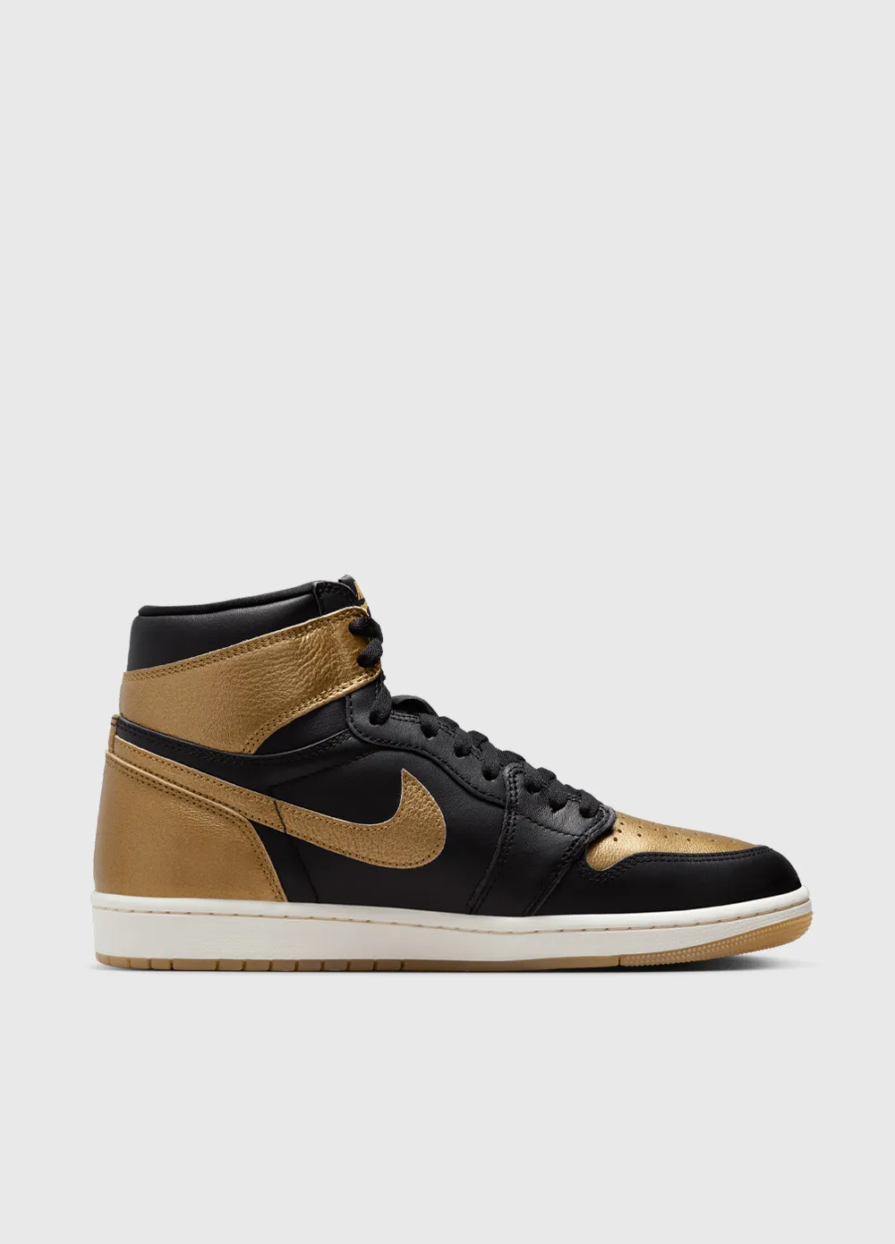 desert indoor shoe features Air Jordan 1 Retro High OG 'Metallic Gold' Sneakers