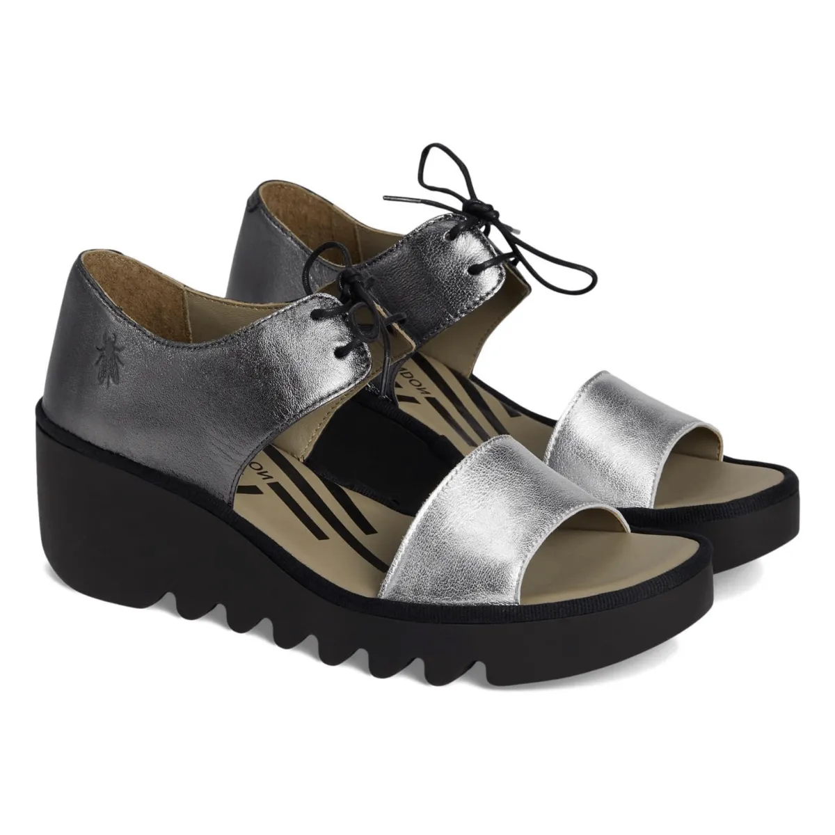 Fly London Women's BILU465 Silver/Graphite Perforated Details