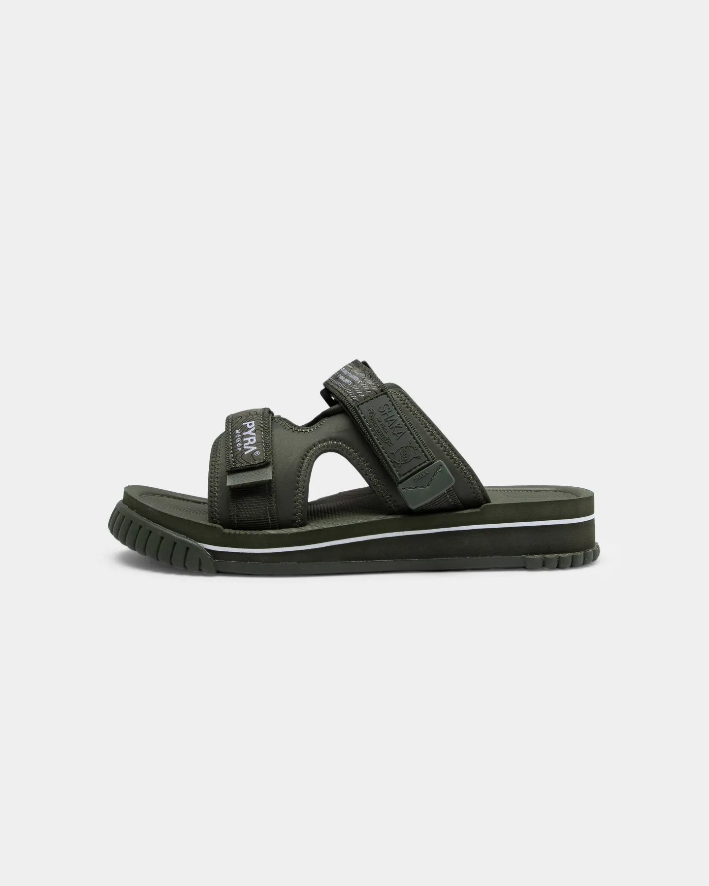 PYRA Men's PYRA? x Shaka Chill Out Sandal Olive Green White Clean