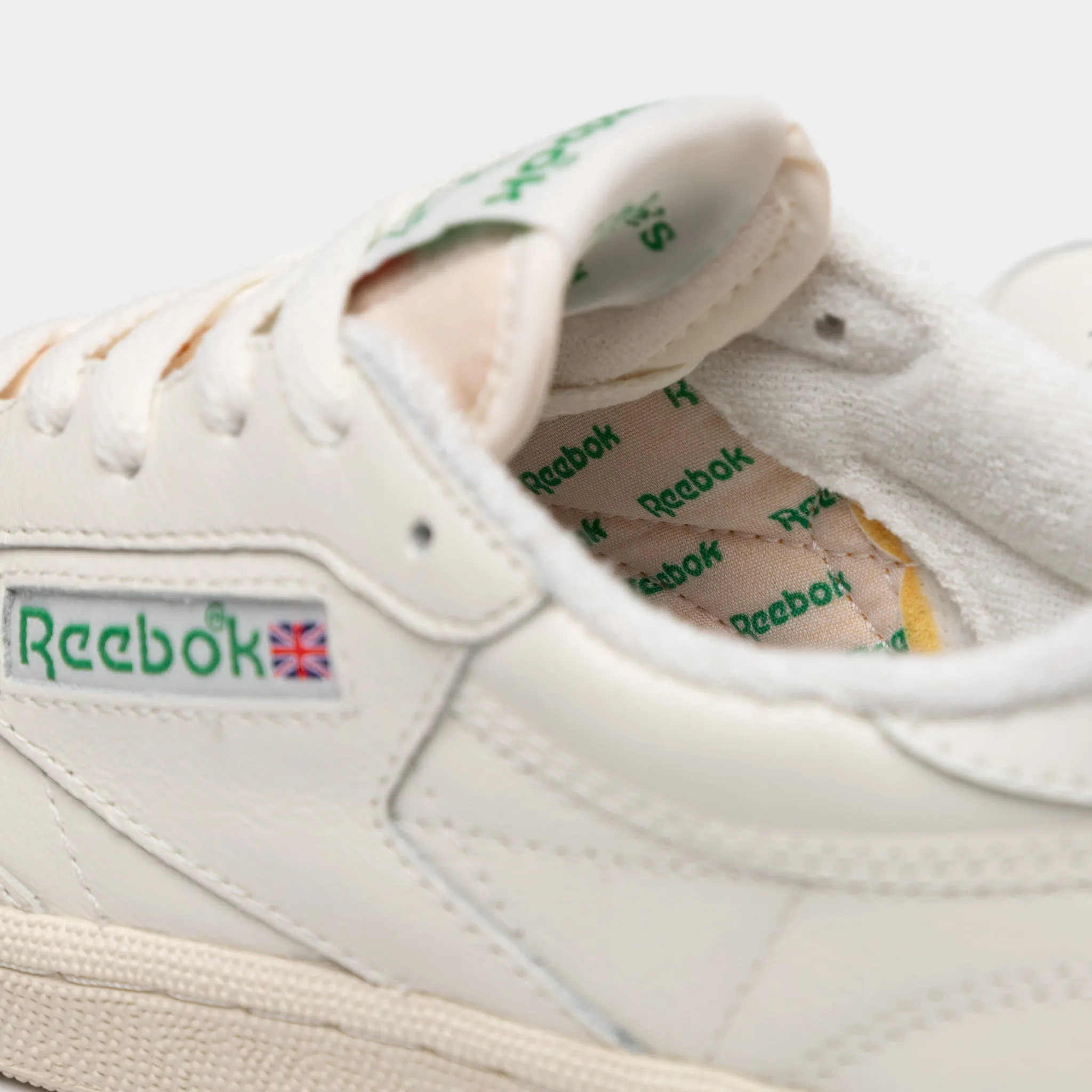 Reebok Womens' Club C 85 Vintage Chalk / Alabaster - Green Flex Motion Soft Step Design