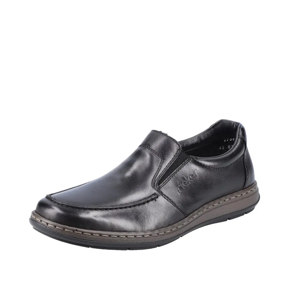 Rieker Slip-On Black Leather Shoes - 17370-00 Retro-inspired silhouette