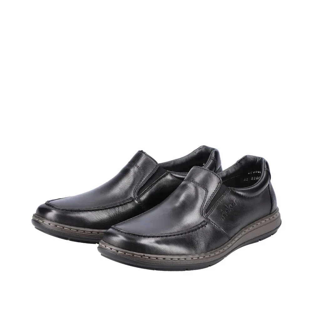 Trend-setting arch brand - recognition - level Rieker Slip-On Black Leather Shoes - 17370-00