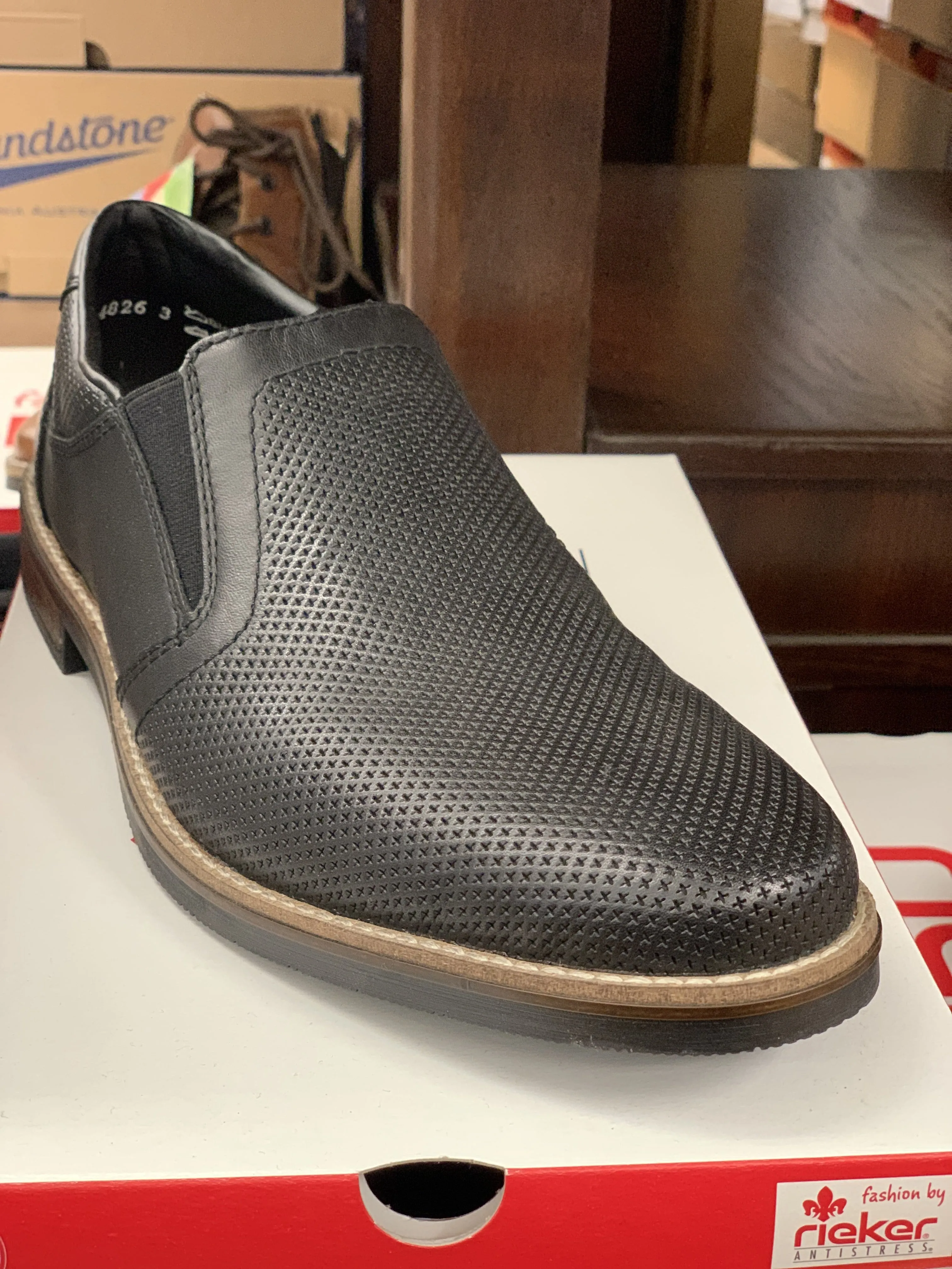 All-day Traction Rieker Perforated Black Slip On Dress Shoe - 13571 - 00