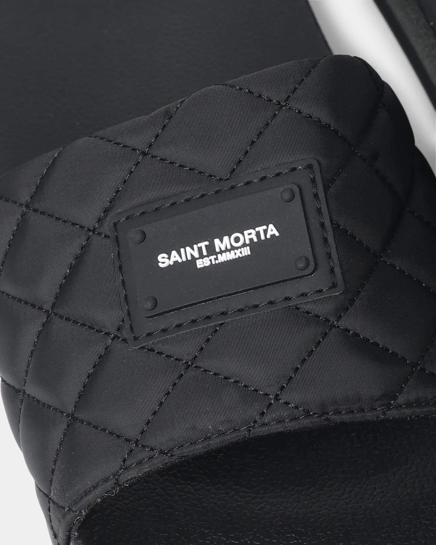 Pearl Shine Saint Morta Annex Quilted Slides Black