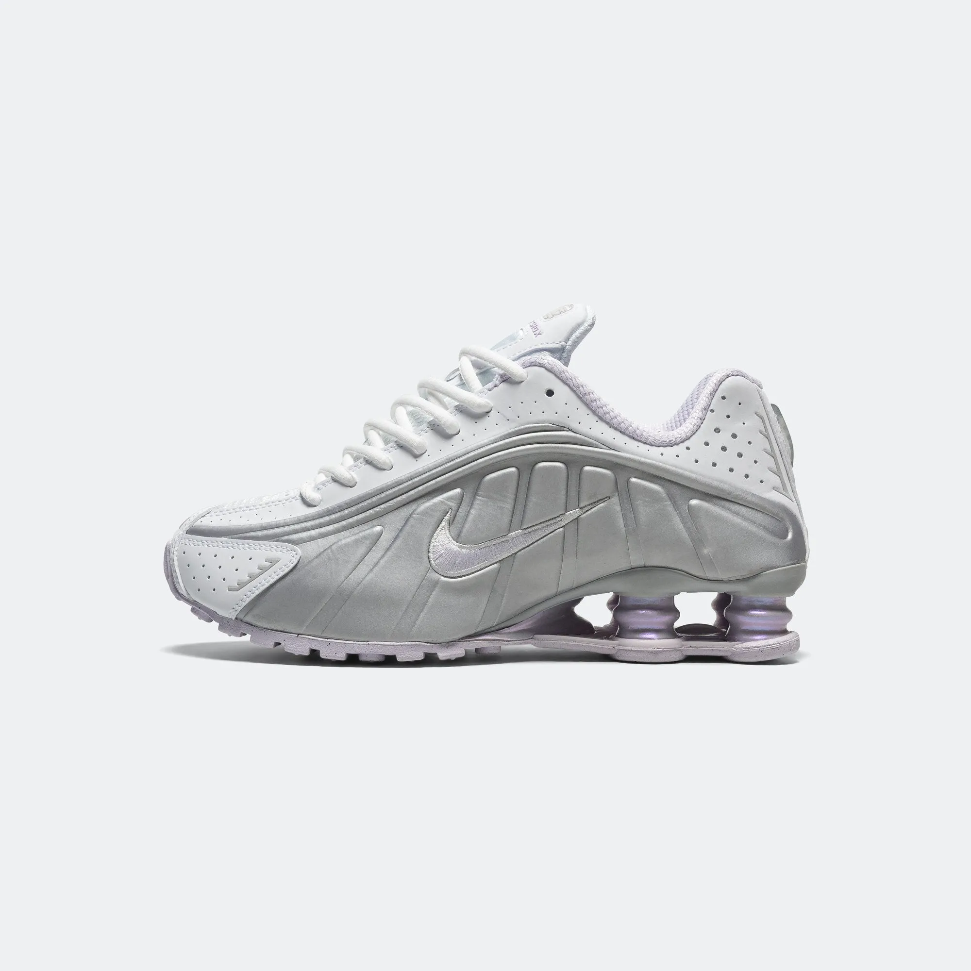 Womens Shox R4 - White/Barely Grape-Metallic Platinum Ergonomic form Comfort Leather