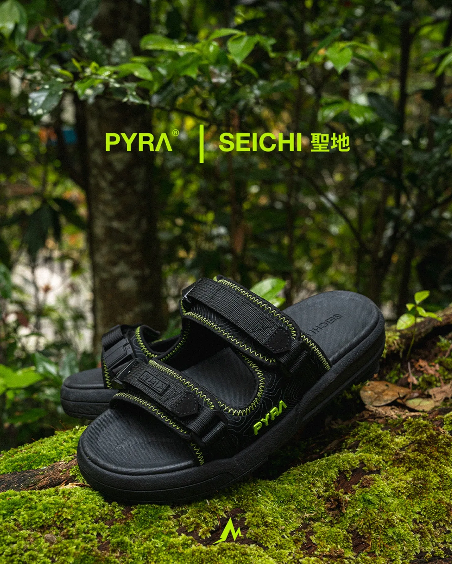 Seichi X PYRA Sandoru Ni Slides Black/Volt Silk Feel Kids Play