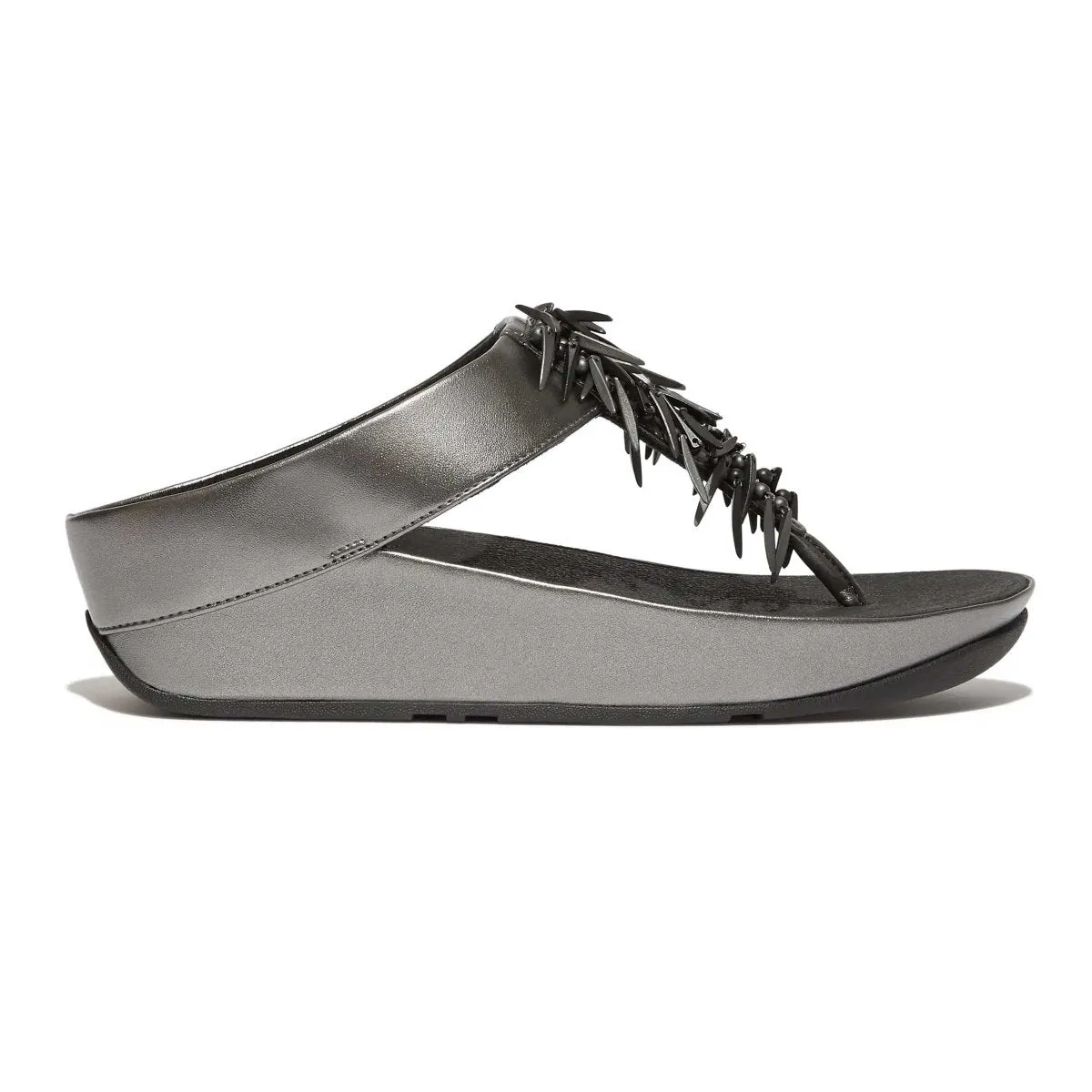 FitFlop Women's Rumba Beaded Pewter/Black Thong Quiet Mode