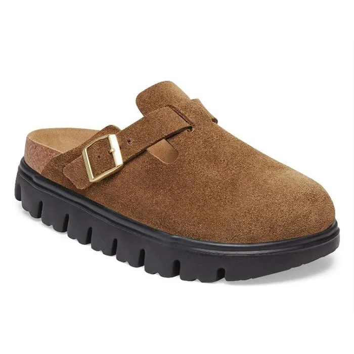Feast Walk Urban Walking Womens Birkenstock Boston Chunky Narrow in Dark Tea