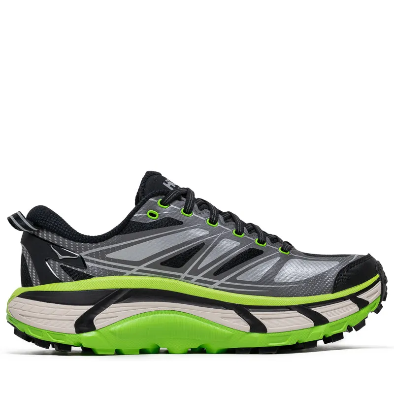 Hoka U Mafate Speed 2 - Black/Electric Green Ergonomic Toe Box Cushion Heel