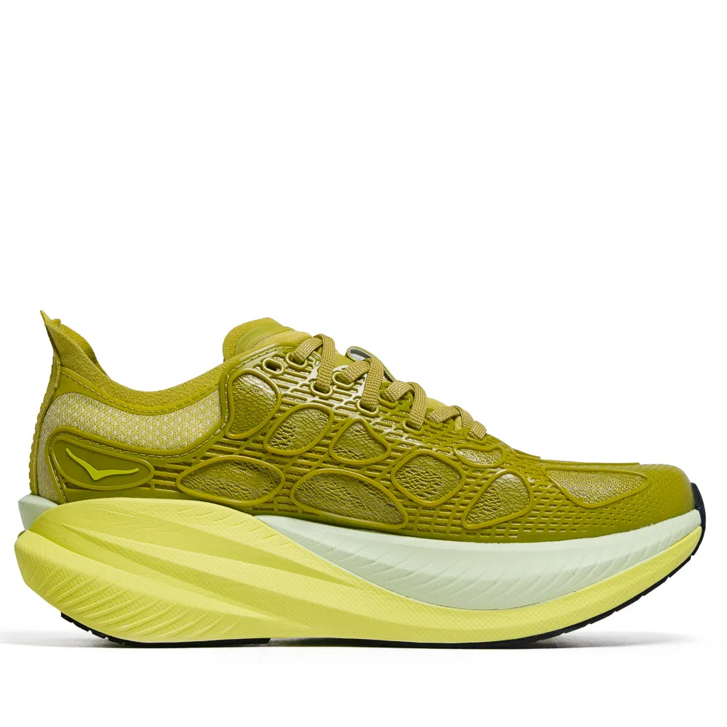 Hoka Mach X Caged - Pea Green/Hoka Citrus Sporty arch