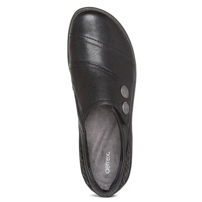 Womens Aetrex Karina Monk Strap Black Comfort Zone Log Hike