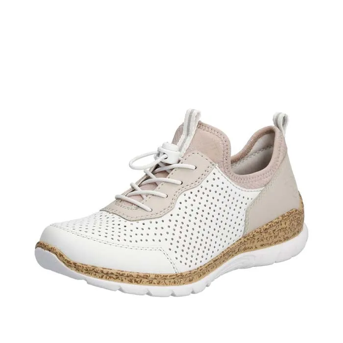 Comfort   insole Fashionable Step Womens Rieker Nikita 86 in Weiss/Perle/Rose Silver