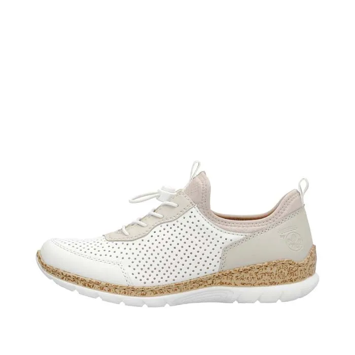 Slip Friendly Friend Hike Womens Rieker Nikita 86 in Weiss/Perle/Rose Silver