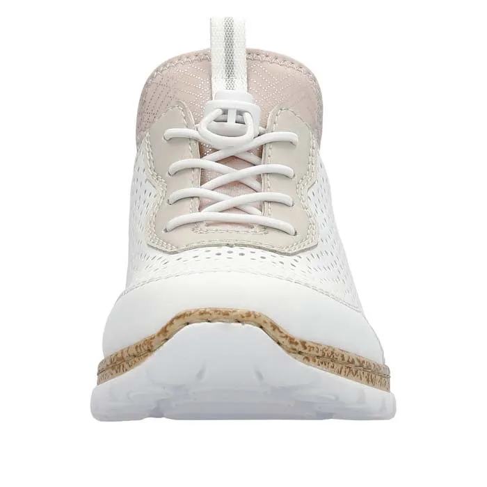 Effortless Move Womens Rieker Nikita 86 in Weiss/Perle/Rose Silver