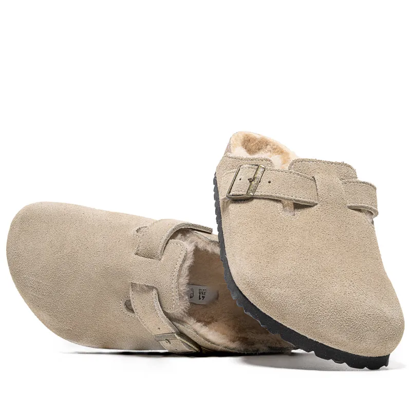 Birkenstock Boston Shearling Suede Shearling - Taupe Sand Outdoor Footwear