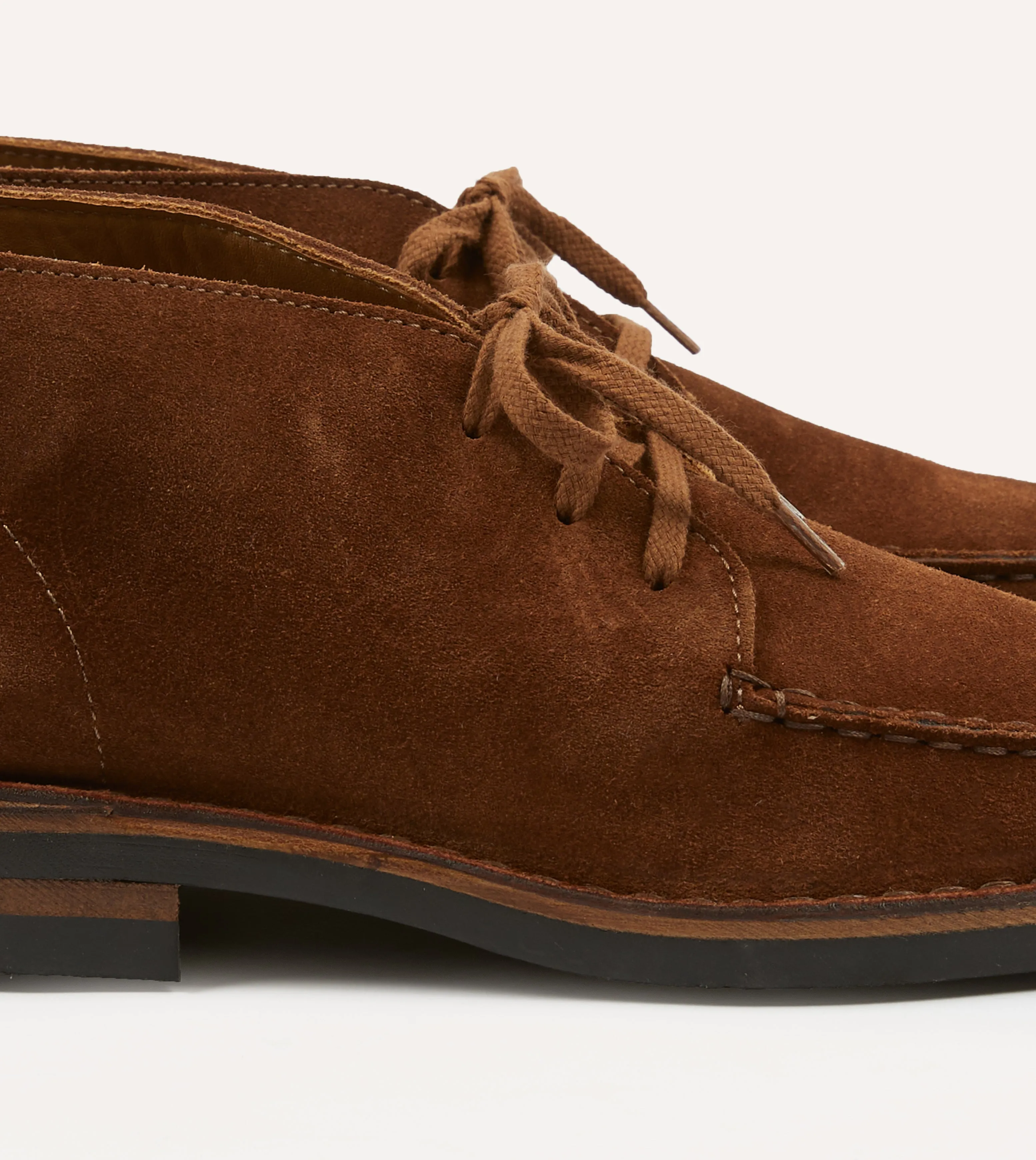 Lace Up Design Crosby Moc-Toe Chukka Boot Light Brown Roughout Suede with Rubber Sole
