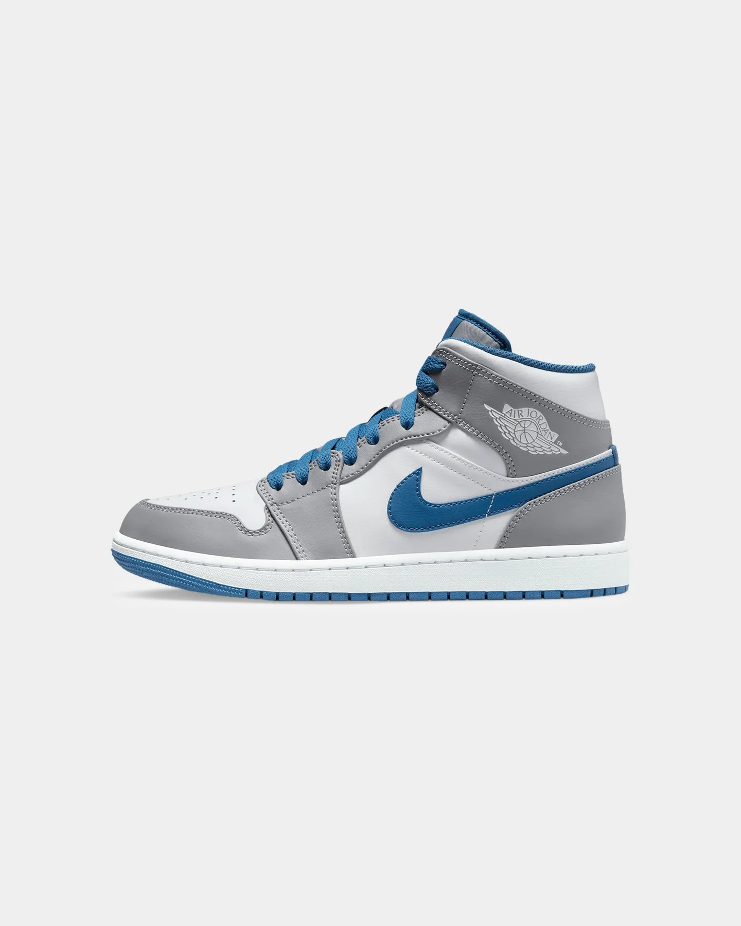 Shiny Tone Lightweight Jordan Air Jordan 1 Mid "True Blue" Cement Grey/White-Blue