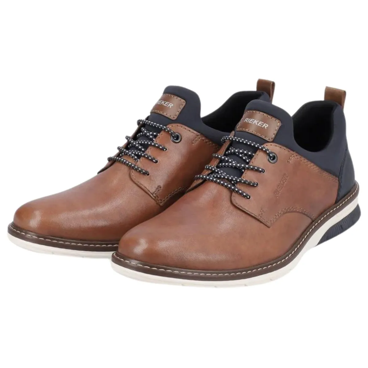 Rieker Men's 14454-22 Dustin Cognac/Navy Leather Formal Look Versatile Footwear