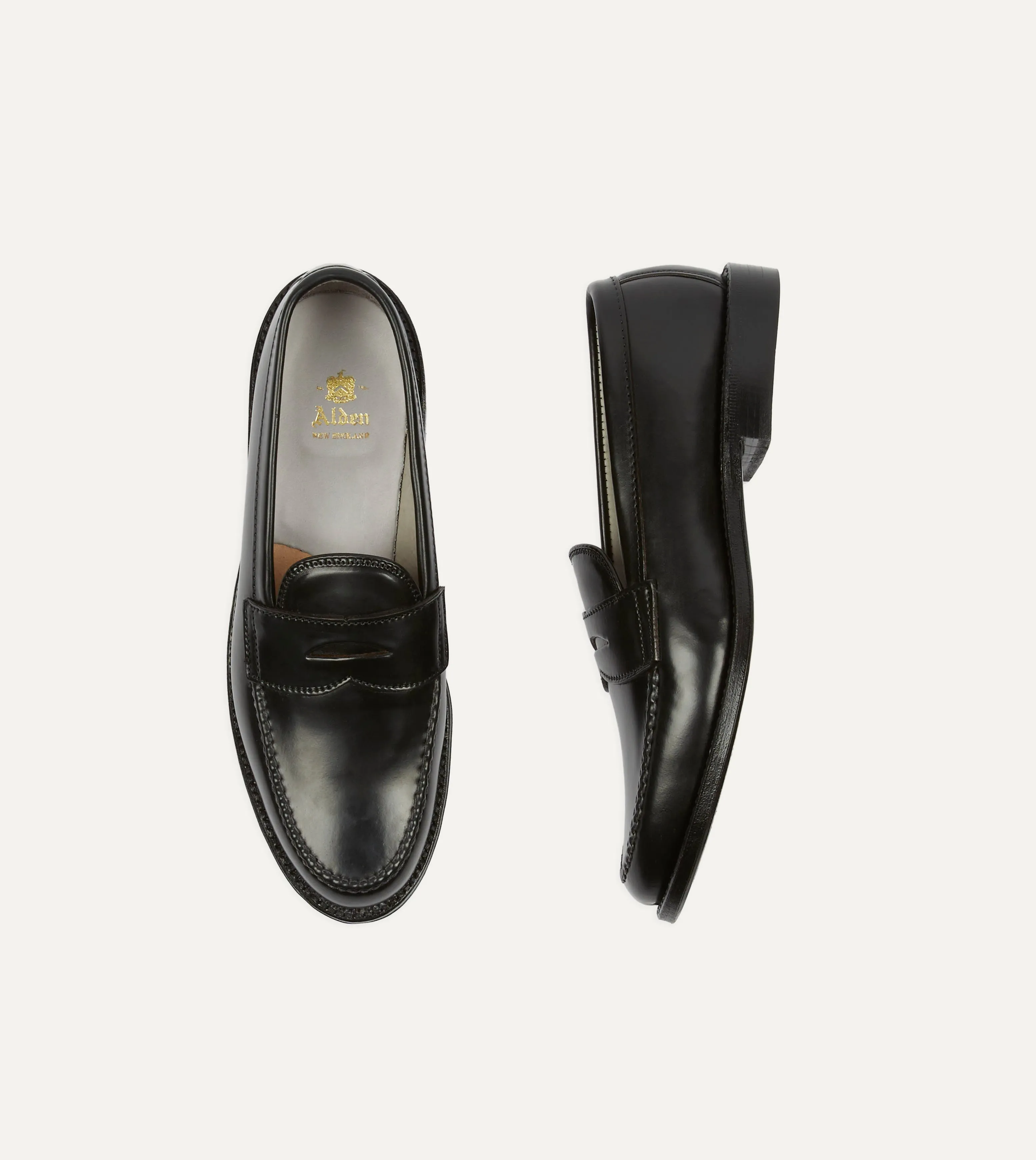 Pointed Toe Alden Black Cordovan Handsewn Leisure Loafer