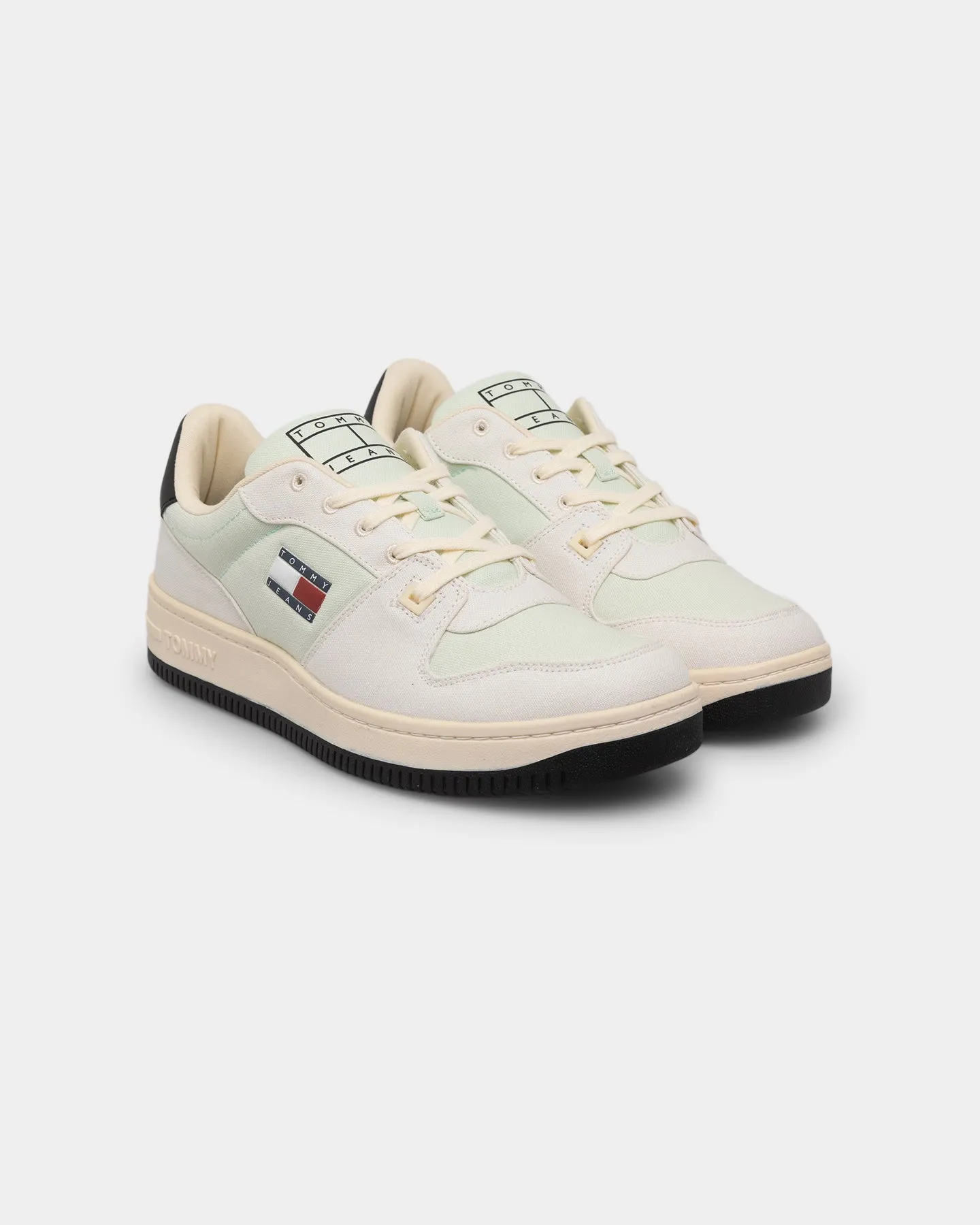 Tommy Jeans Basketball Canvas Mixed Texture Trainers Ivory Narrow Fit Energy Walk