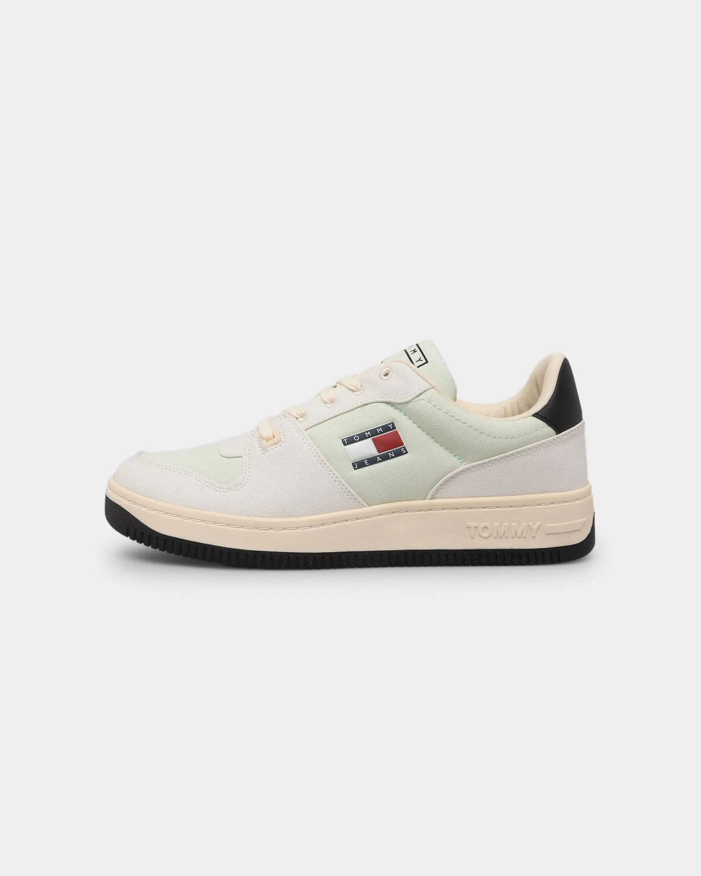 Tommy Jeans Basketball Canvas Mixed Texture Trainers Ivory Short Trip evening run