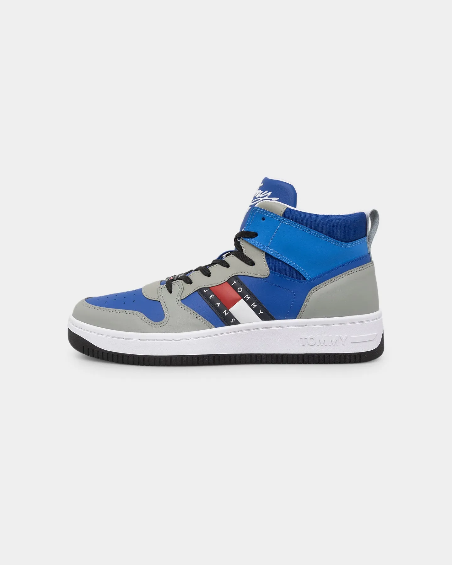 Tommy Jeans Mid Pop Basketball Trainers Cobalt Gloss Finish Club Edge
