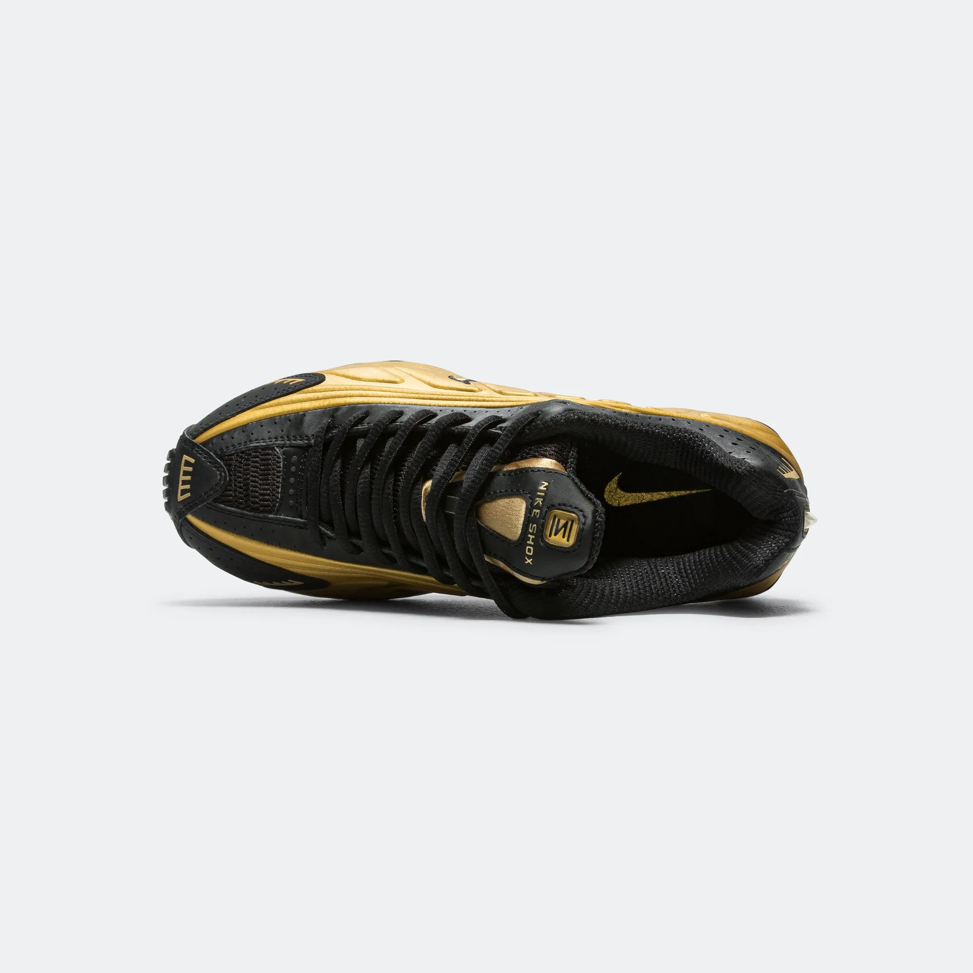 Torsion Stability Systems urban vibe Womens Shox R4 - Black/Metallic Gold-Metallic Silver