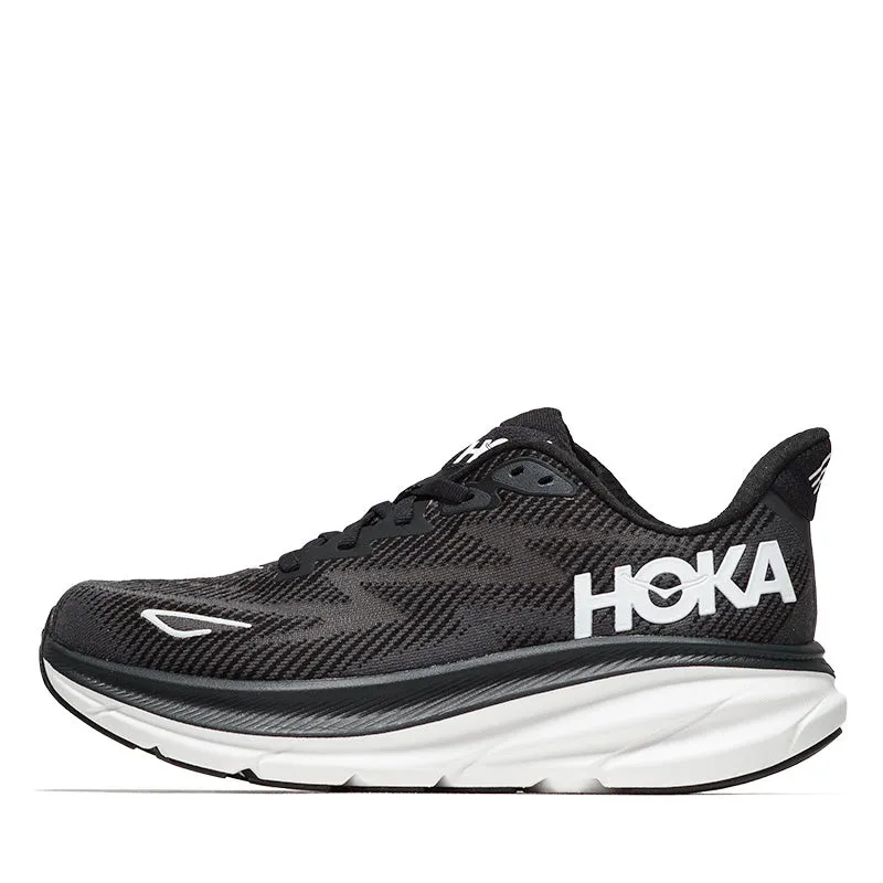 Women's Hoka Clifton 9 - Black/White Iconic look Motion Style