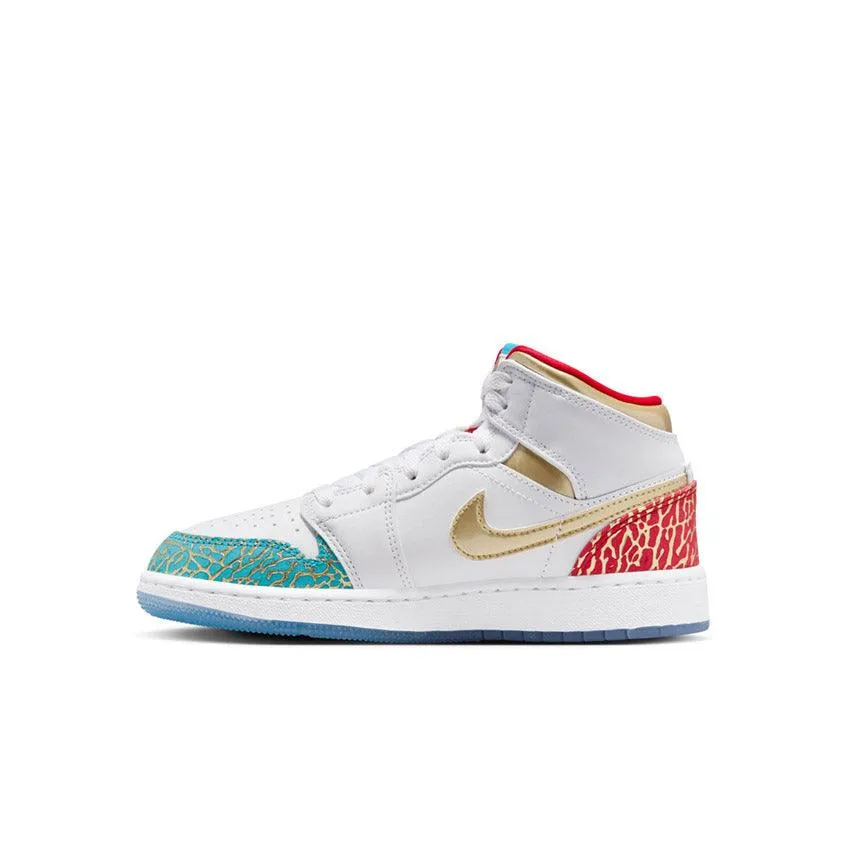 Kid's Air Jordan 1 Mid SS 'UNC to Chi' neon silhouette