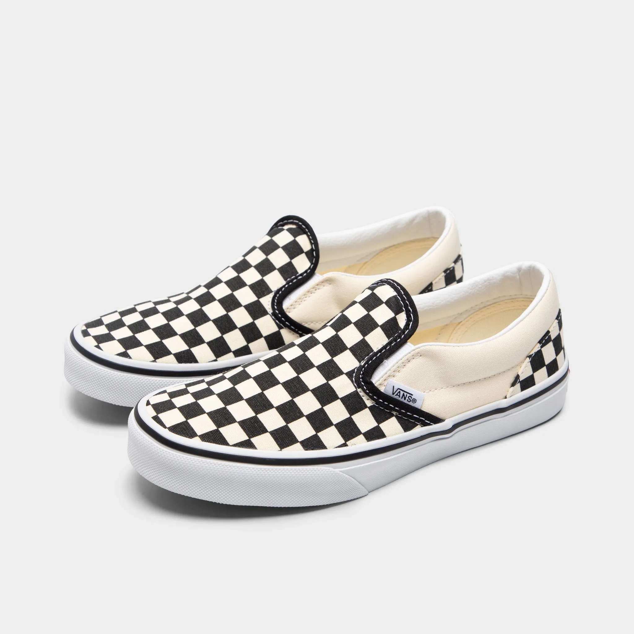 Suede Warm Strap Vans Juniors' Checkerboard Classic Slip-On Black / White
