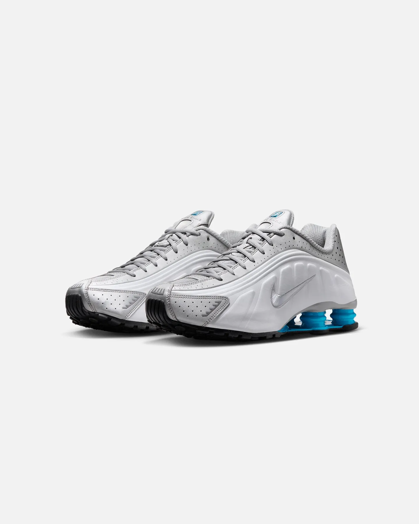 Nike Shox R4 Metallic Silver/Blue Short Trip Lace Up Style