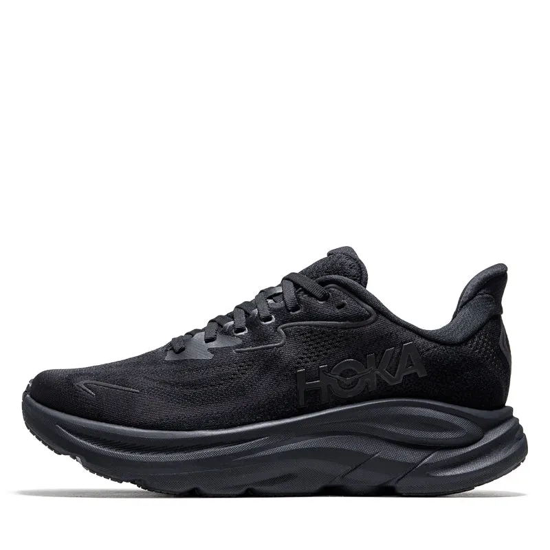 Women's Hoka Clifton 10 - Black/Black Reinforced Toe Guard Reinforced Stitch Detail