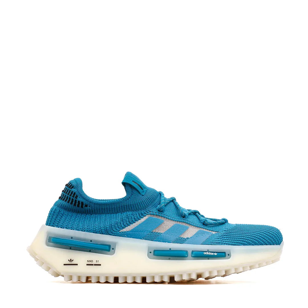 Adidas Originals Men NMD S1 Boost Turquoise HQ4437 running in a tram station area shoes mesh - upper shoes