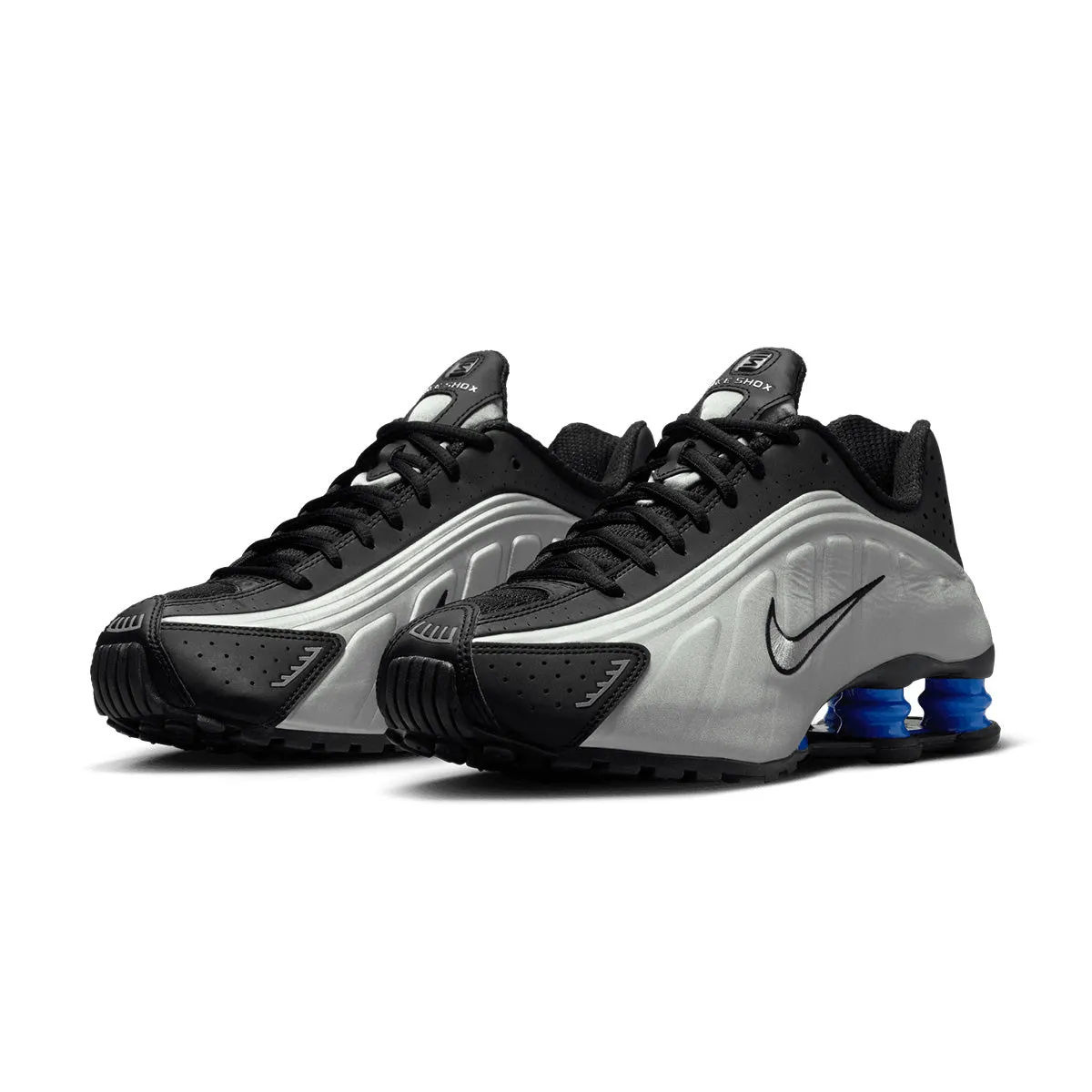 Wmns Shox R4 'Metallic Silver Black Racer Blue' Distinctive materials Unique Style