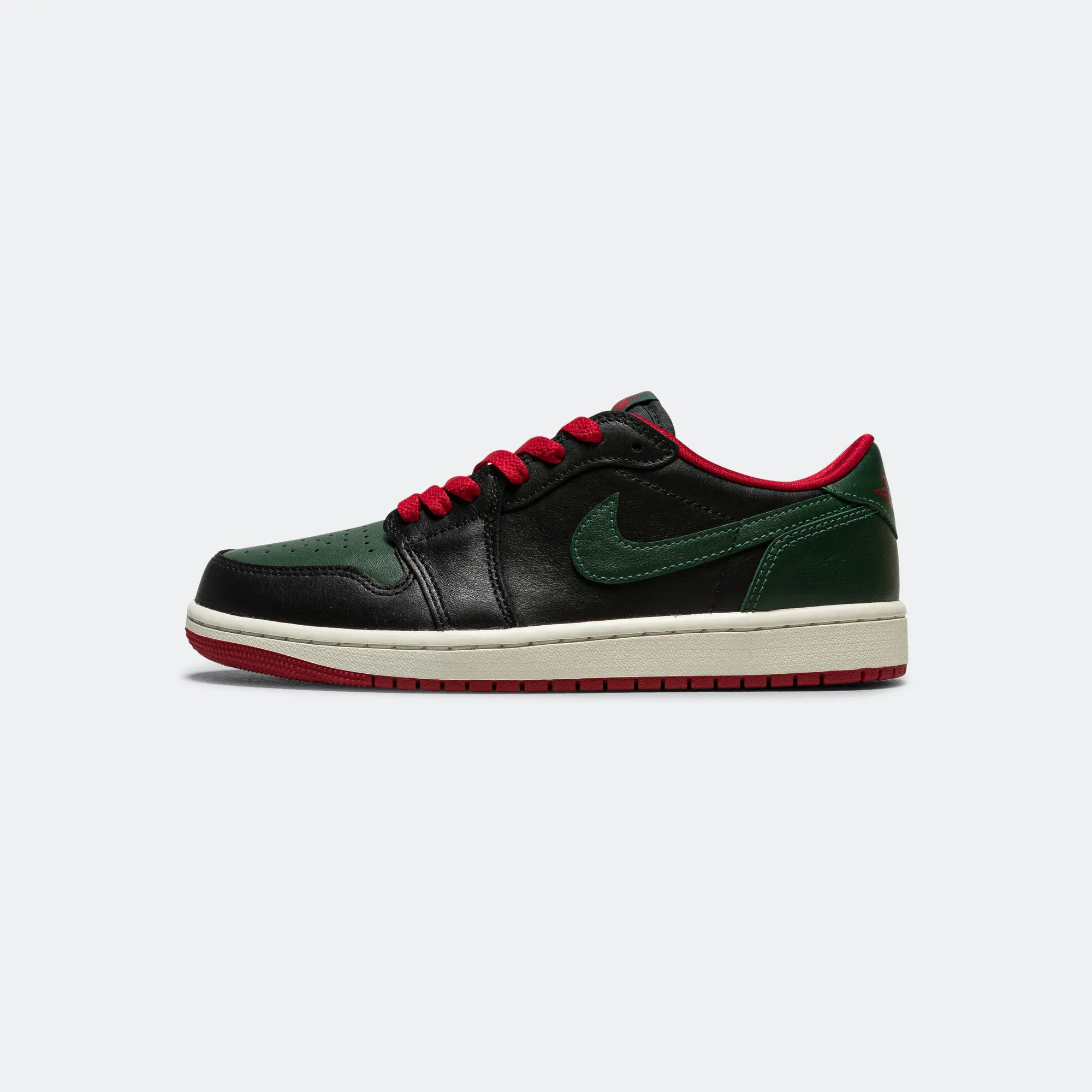 Womens Air Jordan 1 Low OG - Black/Gorge Green-Varsity Red-Sail lace up closure Adaptive Flex Technology