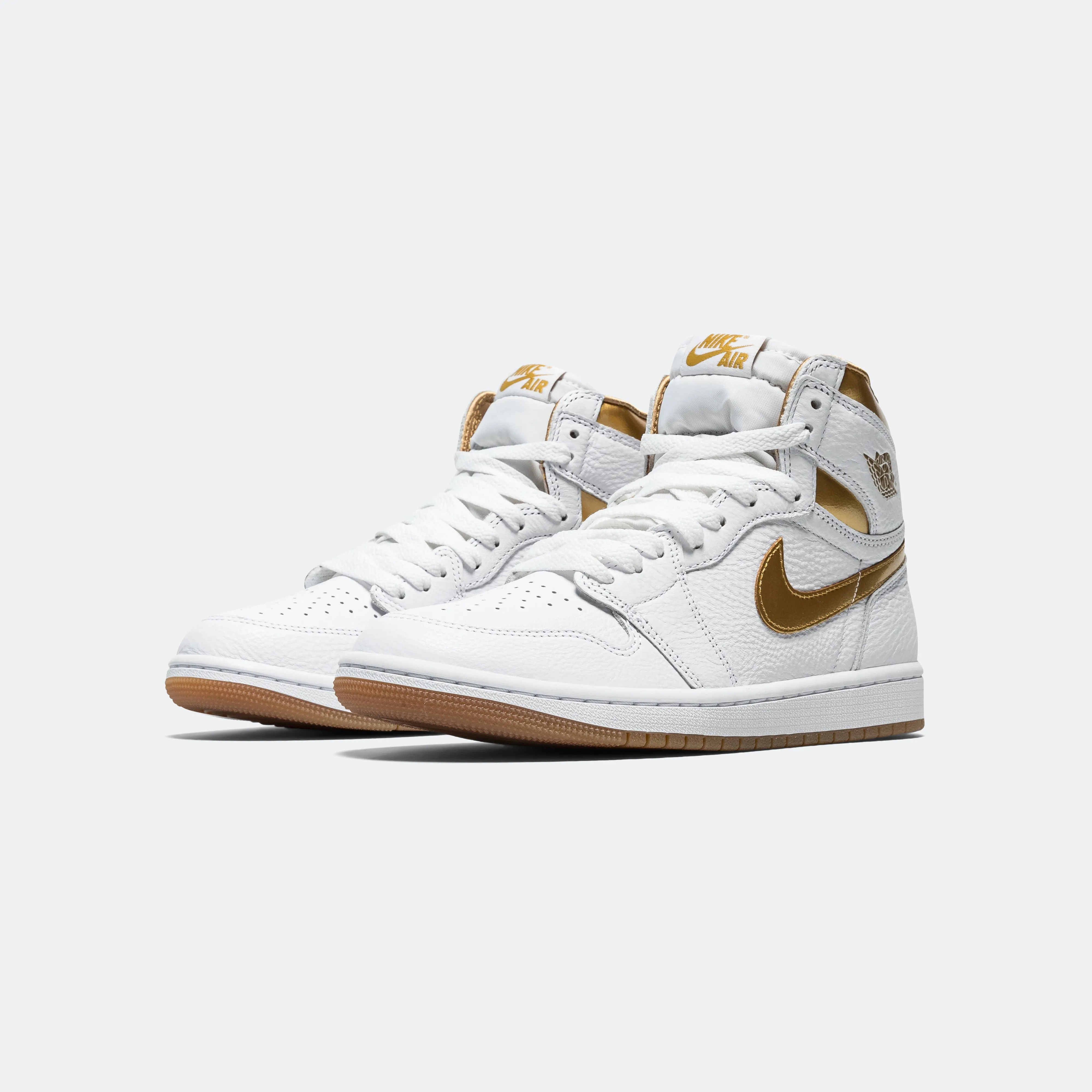 Cushion Layer Womens Air Jordan 1 Retro High OG - White/Metallic Gold-Gum Light Brown