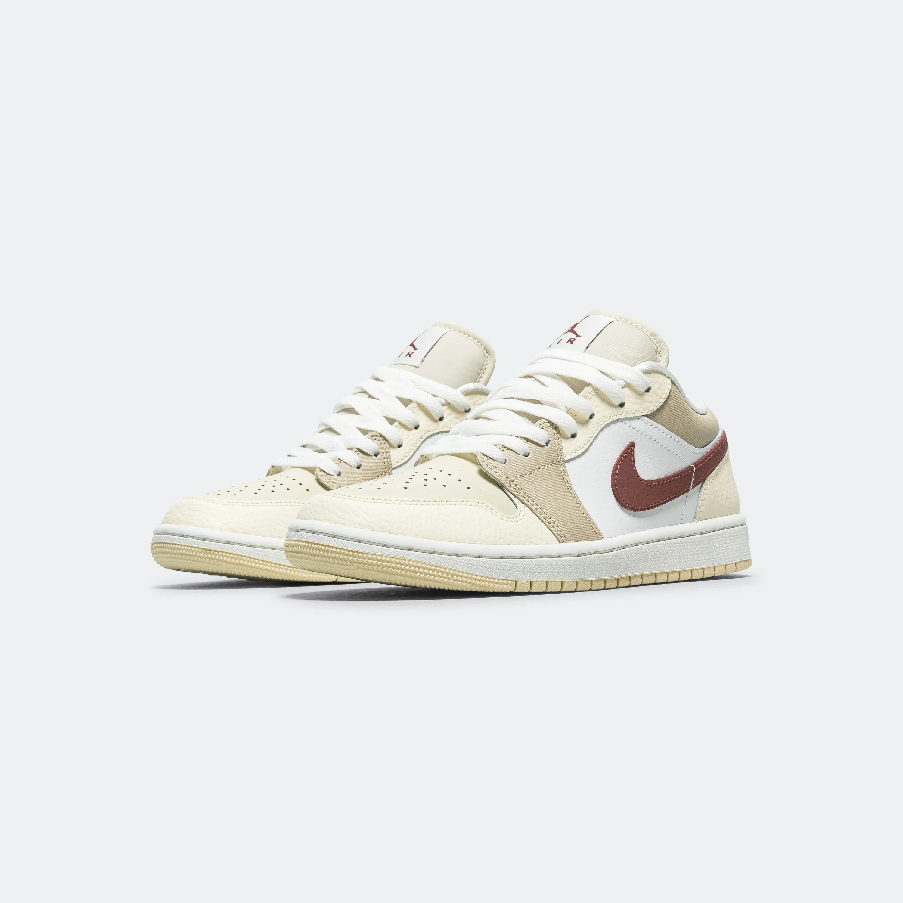 Shock Absorbing Rubber Lace   Up Style Womens Air Jordan 1 Retro Low - Summit White/Red Sepia-Desert Khaki